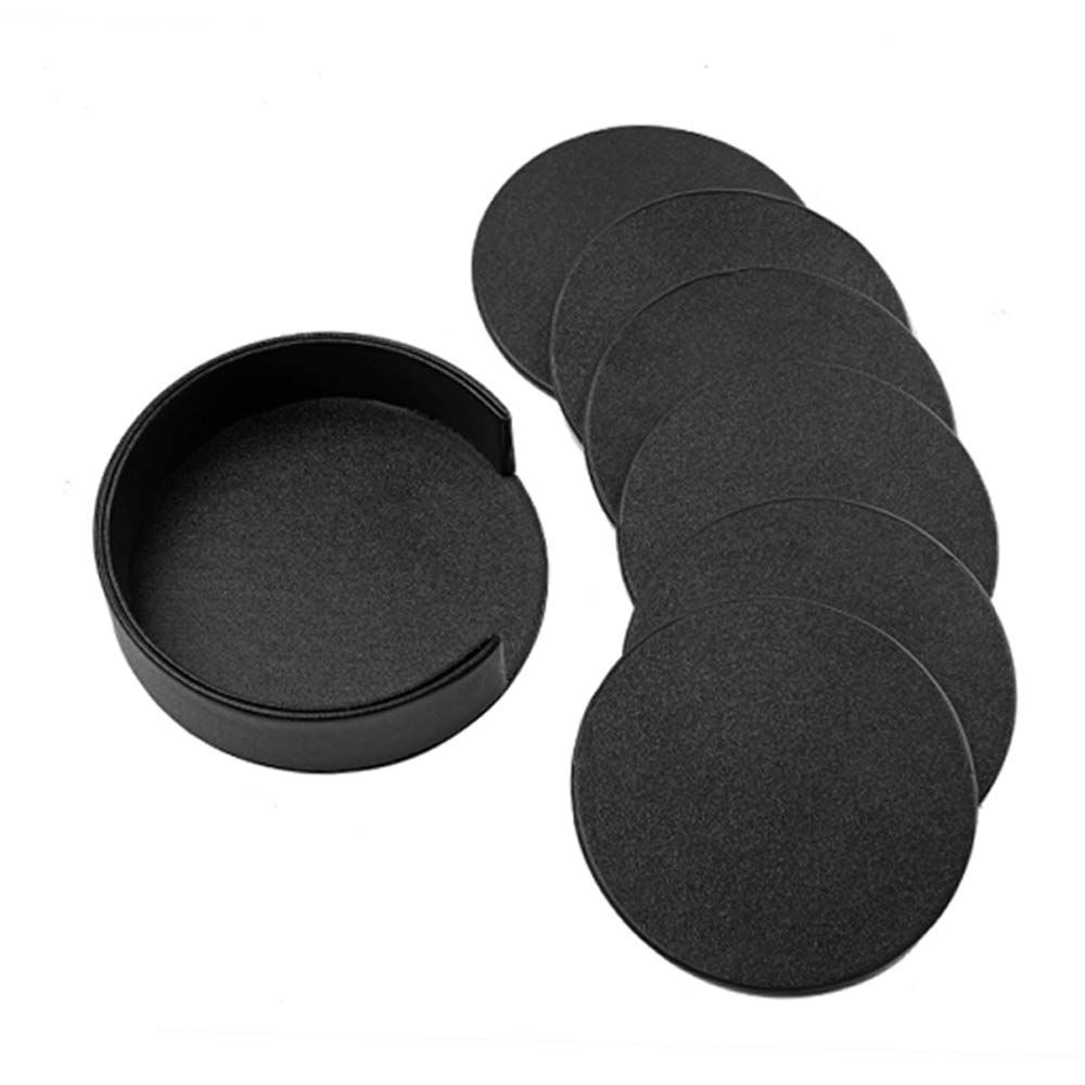 Coasters for Drinks - Set of 6 Absorbent Leather Coasters with Coaster Holder view 2