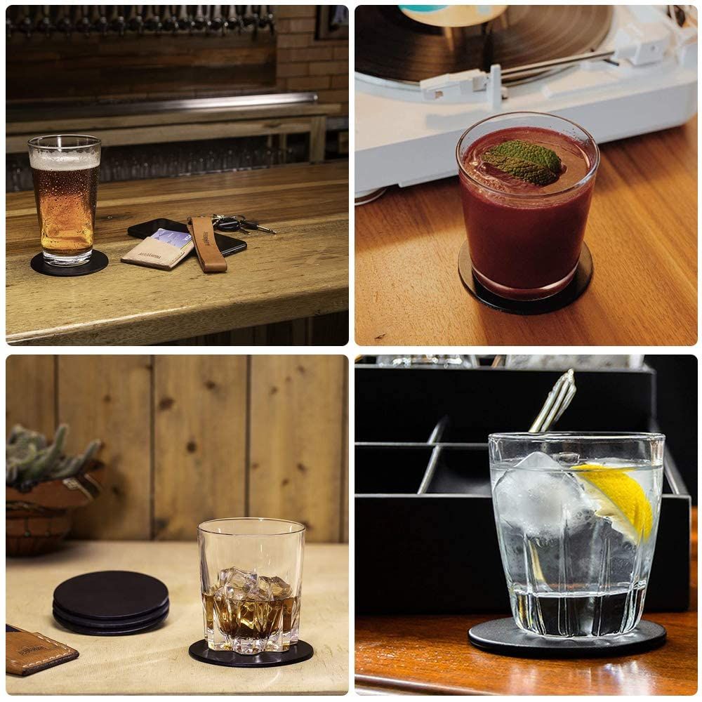 Coasters for Drinks - Set of 6 Absorbent Leather Coasters with Coaster Holder view 5
