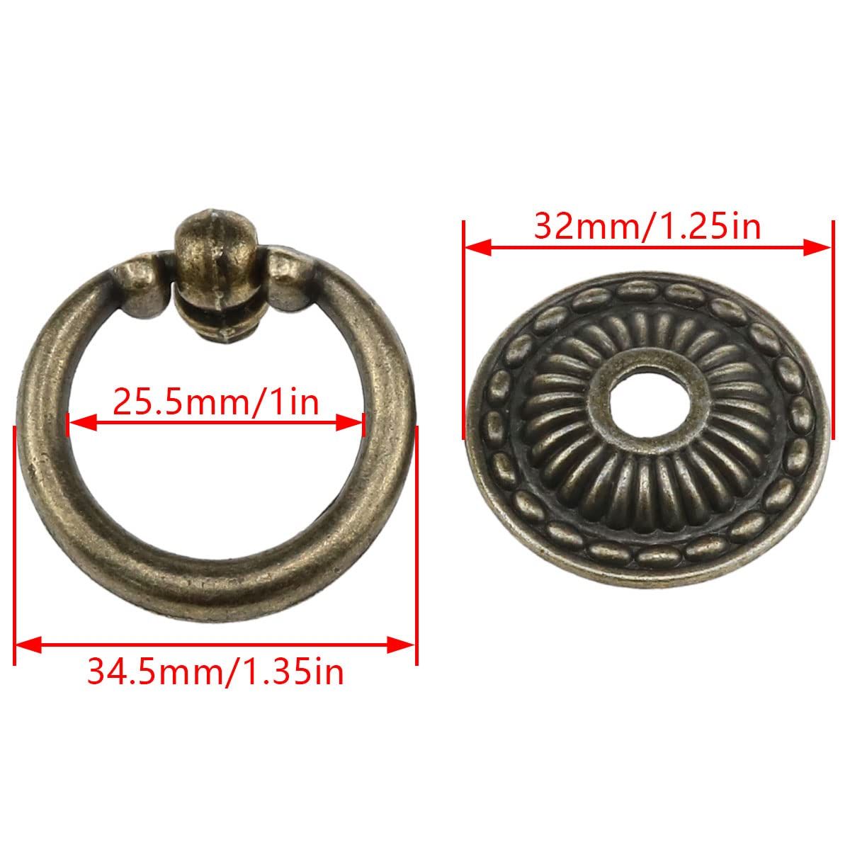2 Piece Antique Bronze Knob Handle Drawer Ring Single Hole Pull Ring view 2