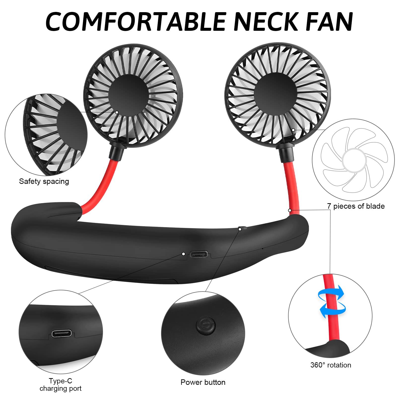 Neck Fan, Portable Fan With 1200 mAh Rechargeable Battery USB Mini Personal view 3