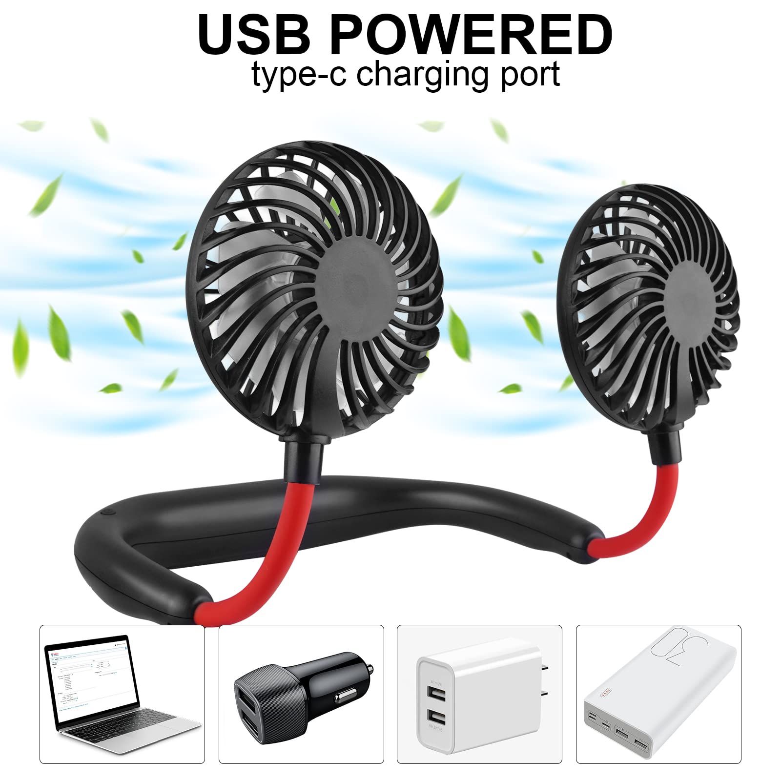 Neck Fan, Portable Fan With 1200 mAh Rechargeable Battery USB Mini Personal view 4