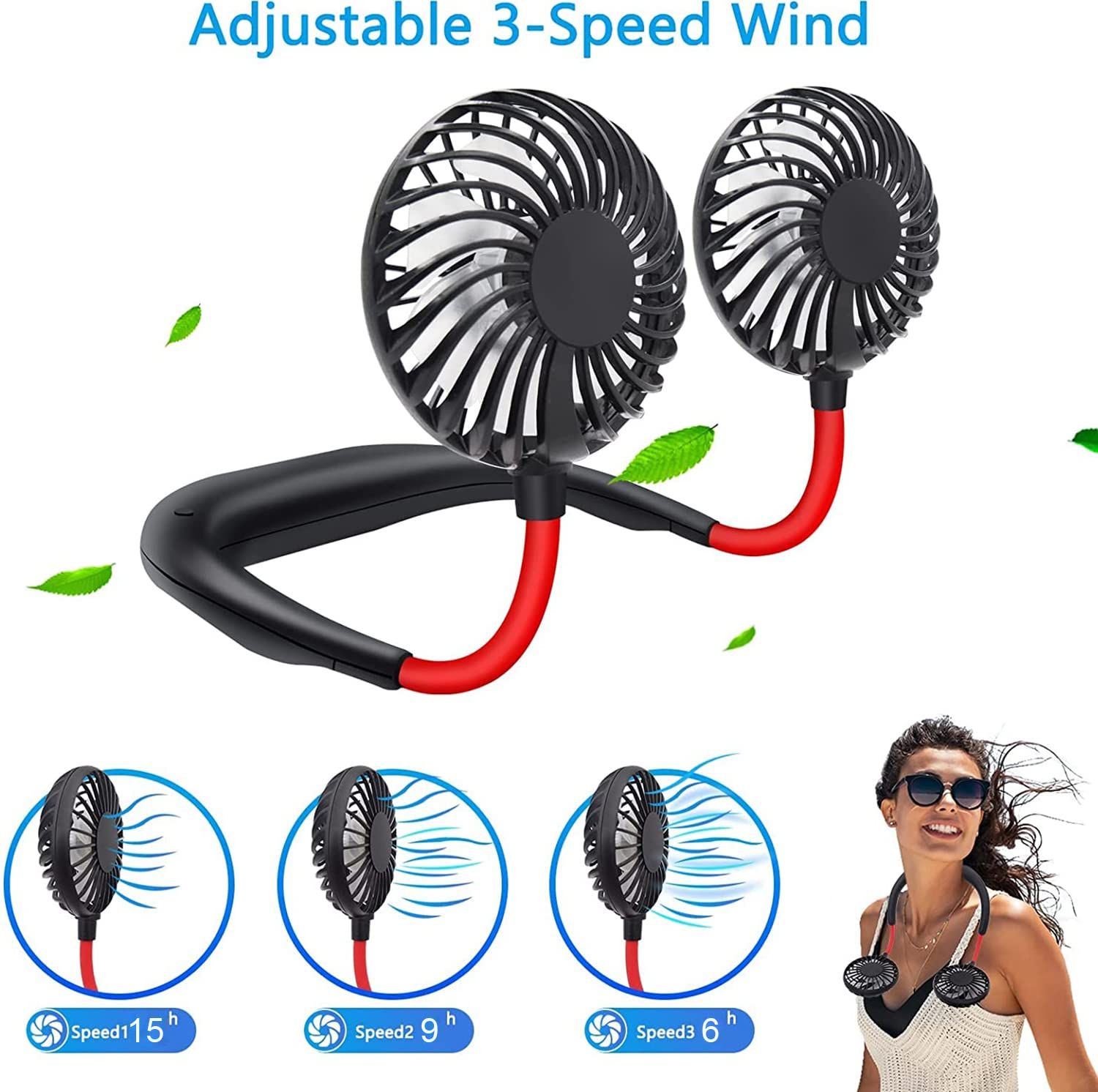 Neck Fan, Portable Fan With 1200 mAh Rechargeable Battery USB Mini Personal view 5