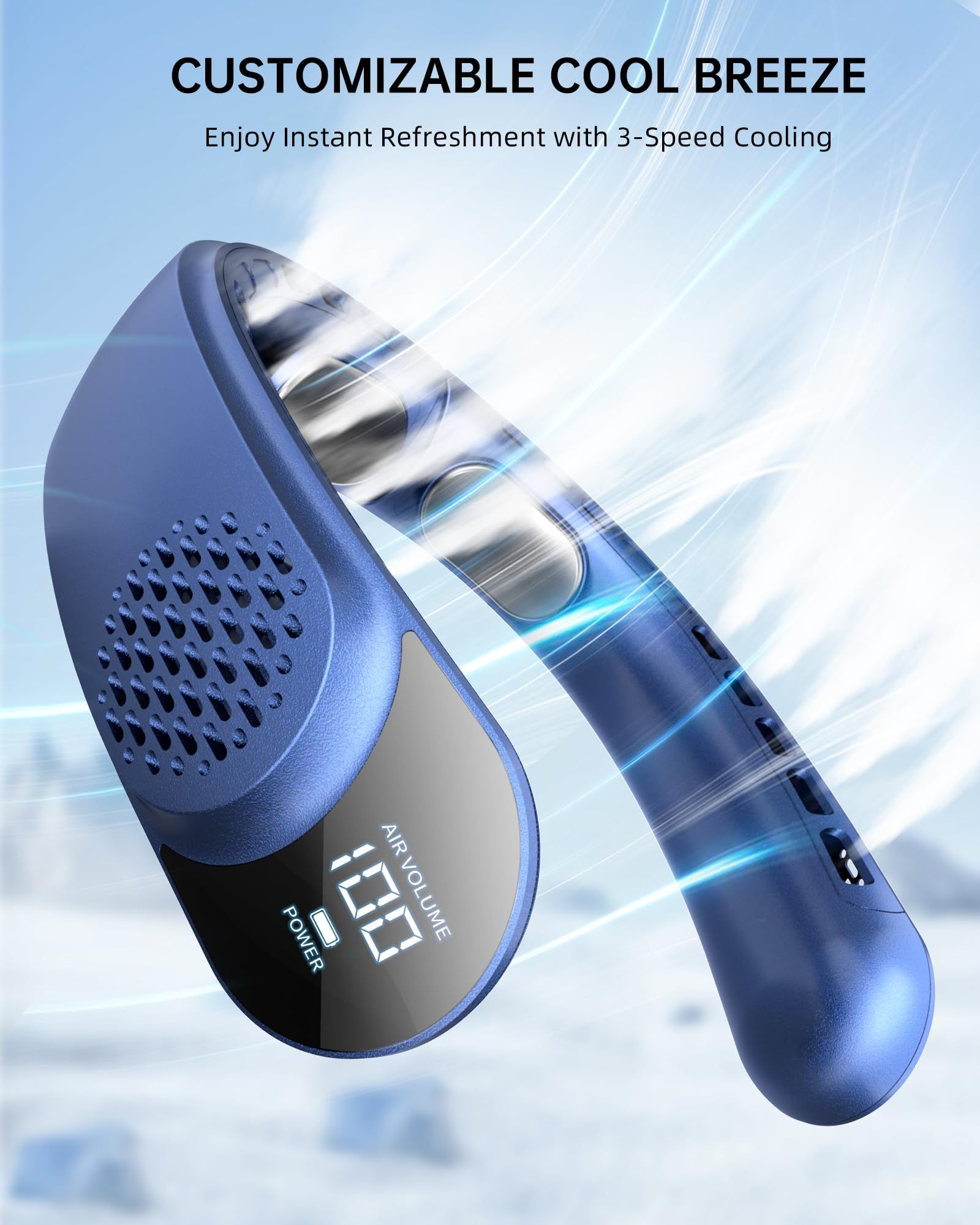 Rechargeable Neck Fan, Personal Fan with LED Display, 3 Speeds with 3600mAh view 2