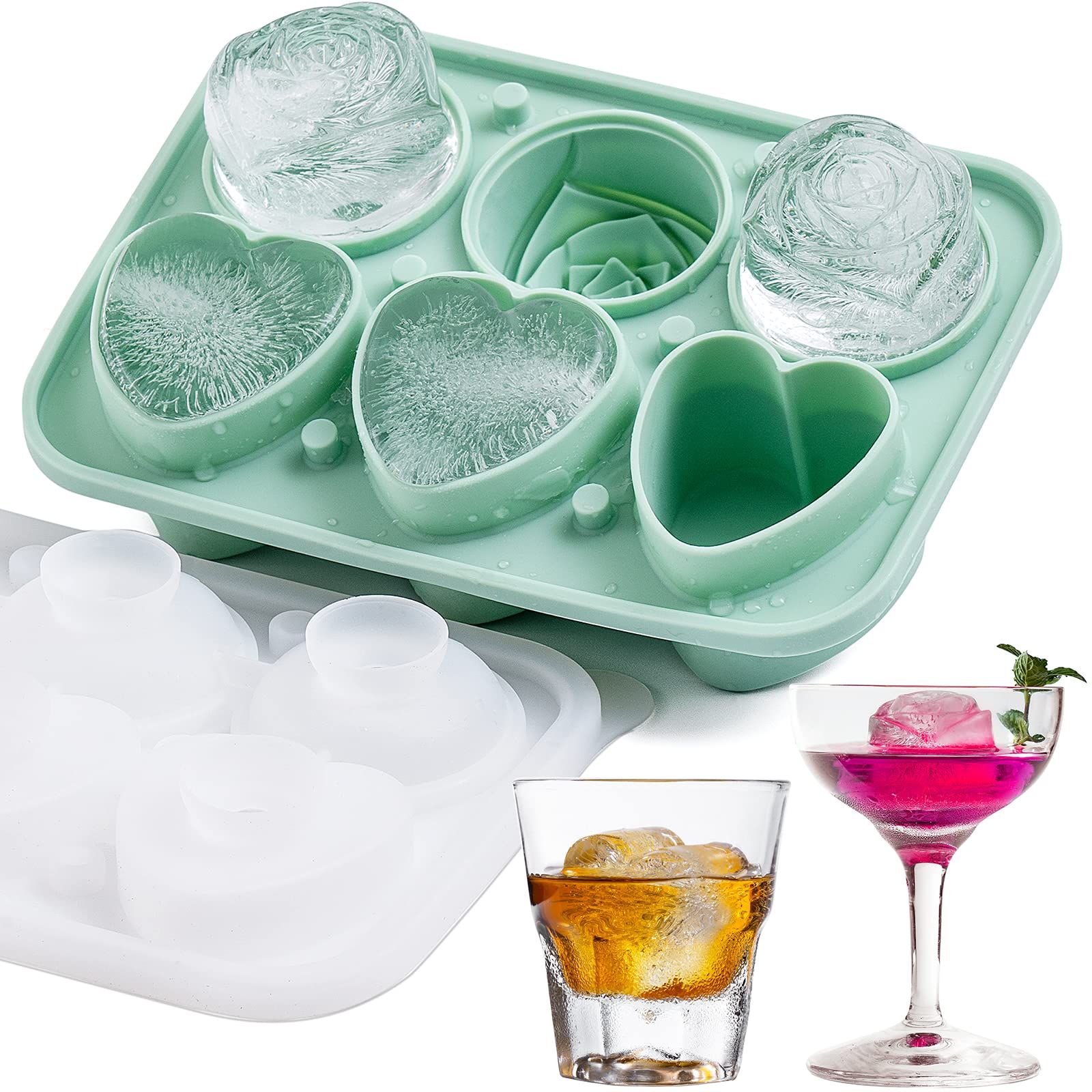 3 Rose & 3 Heart Shaped Ice Cube Tray