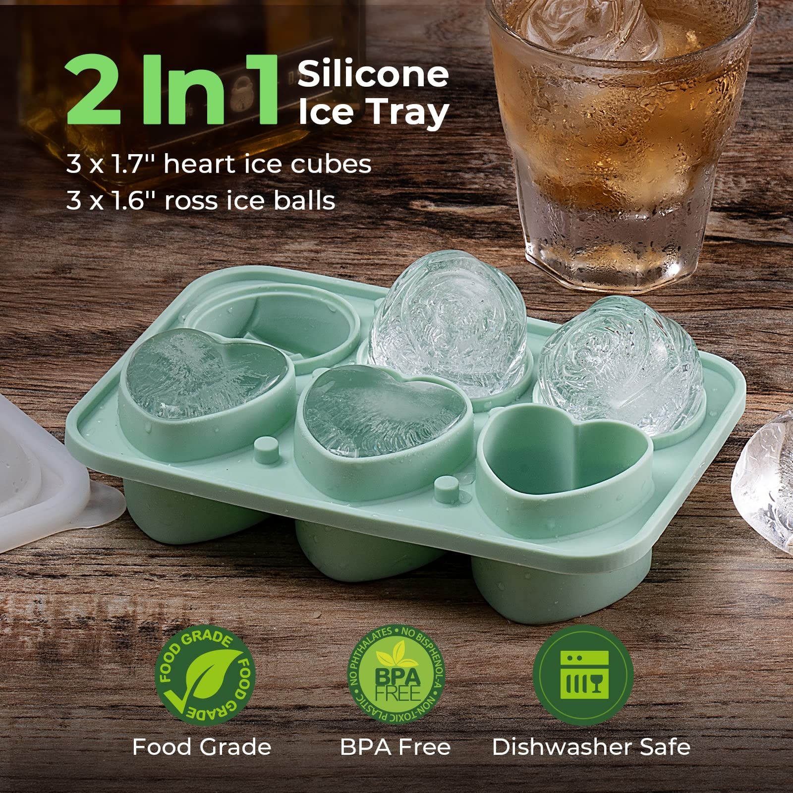 3 Rose & 3 Heart Shaped Ice Cube Tray view 2