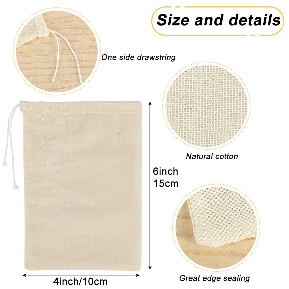 Bags for Cooking,10PCS 4x6 Inch Muslin Bags with Drawstring Tea Filter Bags view 2