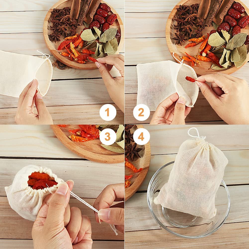 Bags for Cooking,10PCS 4x6 Inch Muslin Bags with Drawstring Tea Filter Bags view 3