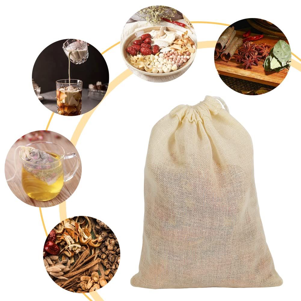 Bags for Cooking,10PCS 4x6 Inch Muslin Bags with Drawstring Tea Filter Bags view 5