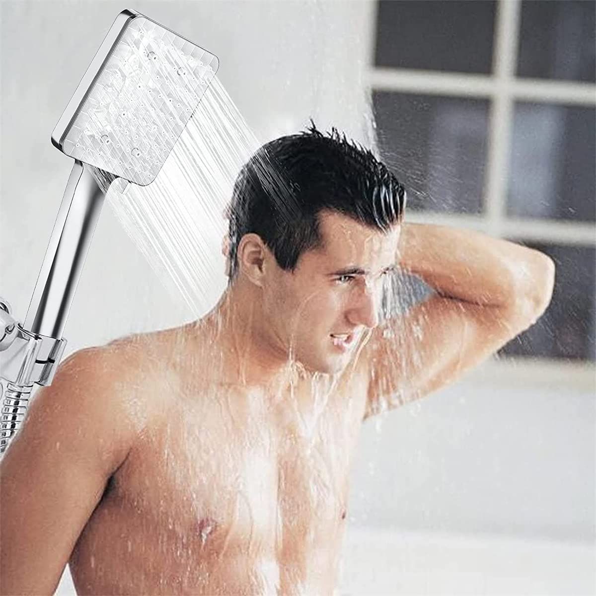 High-Pressure Handheld Shower Head with Easy Clicker for Multiple Sprays. Low view 4