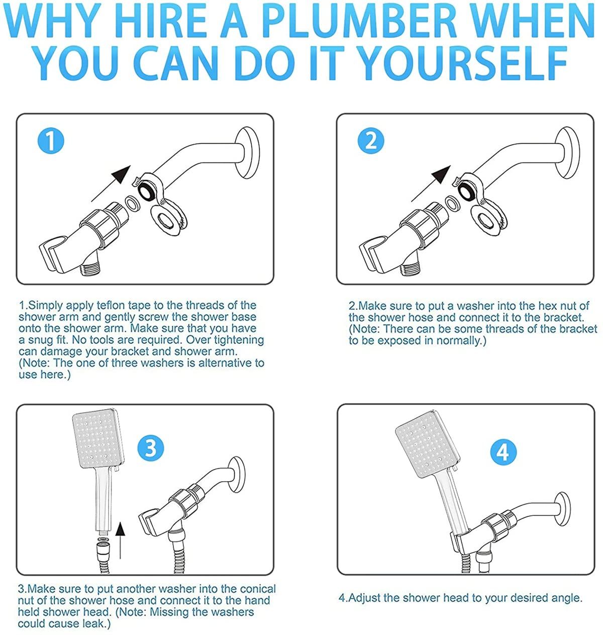 High-Pressure Handheld Shower Head with Easy Clicker for Multiple Sprays. Low view 5