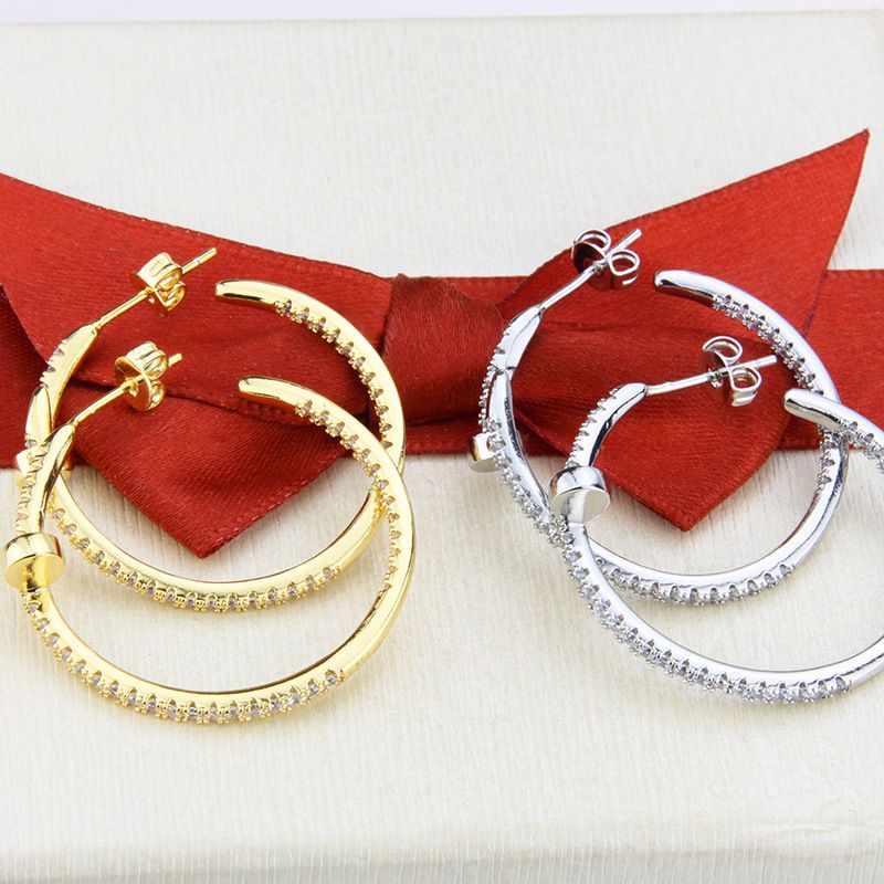 2 Pairs Gold Silver Large Rhinestone Hoop Earrings Set Big Sparkly Round Hoops view 3