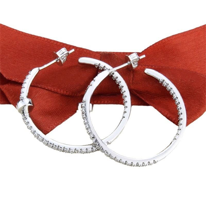 2 Pairs Gold Silver Large Rhinestone Hoop Earrings Set Big Sparkly Round Hoops view 5