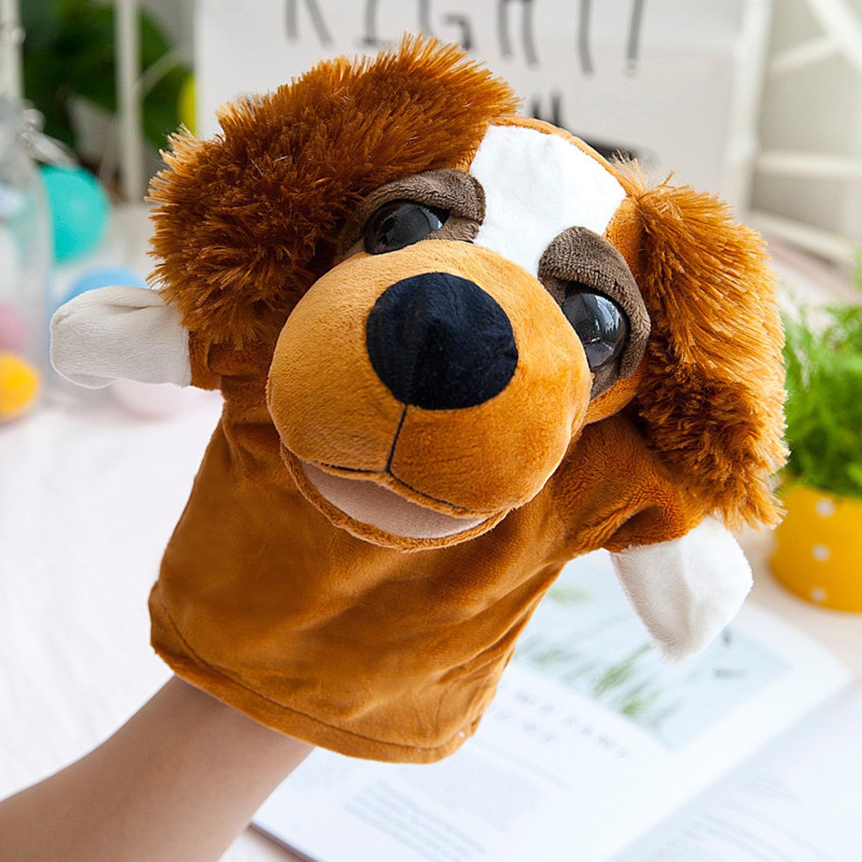 Plush dog, puppy, open mouth, hands, puppy, children's animal toy view 3