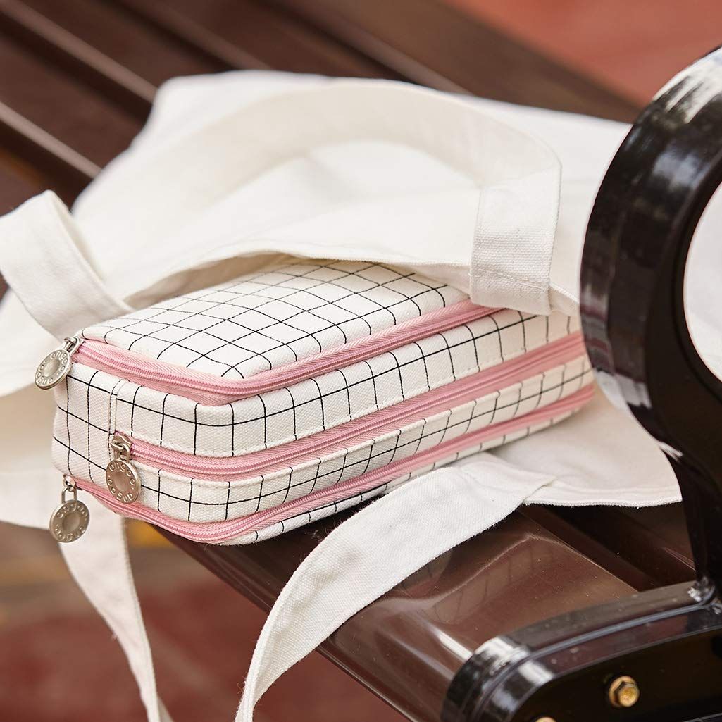 Capacity Pencil Case Pen Pocket Zipper Canvas Storage Bag Student's Pencil