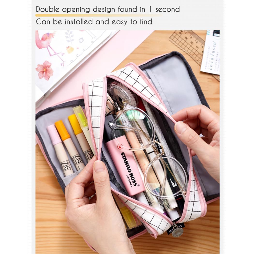 Capacity Pencil Case Pen Pocket Zipper Canvas Storage Bag Student's Pencil view 4