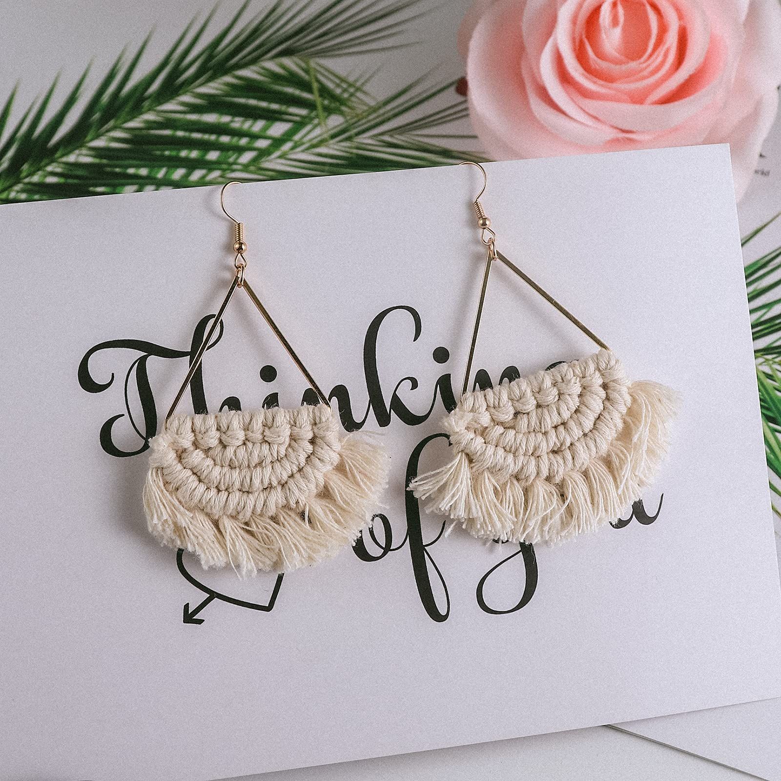 Bohemian Handmade Fan Shape Fringe Tassel Drop Dangle Earrings Fashion Boho view 4