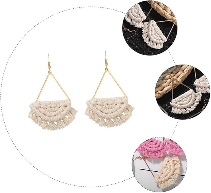 Bohemian Handmade Fan Shape Fringe Tassel Drop Dangle Earrings Fashion Boho view 5
