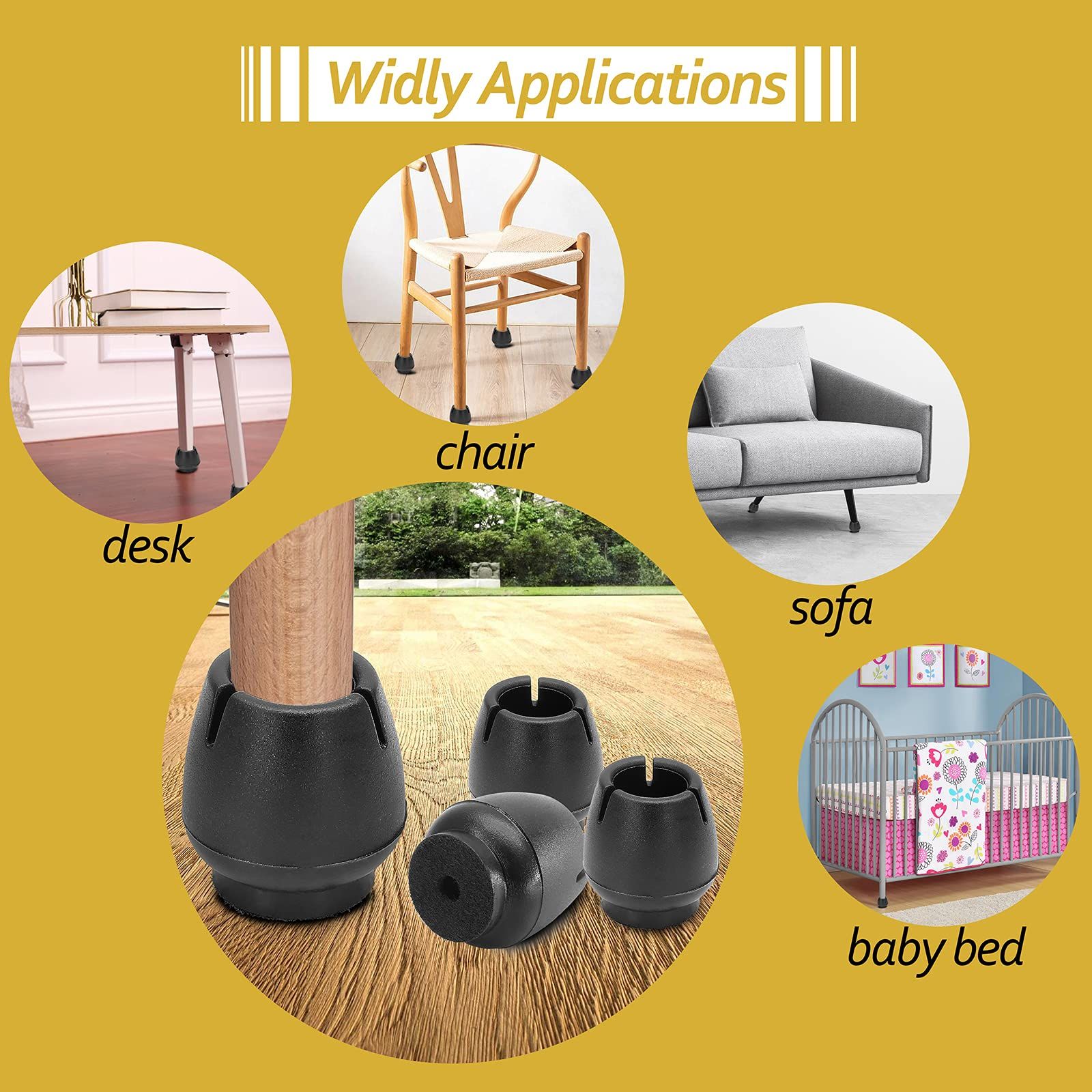 4 pieces of silicone black chair leg caps (3.7cm-4.2cm) silicone chair leg view 4