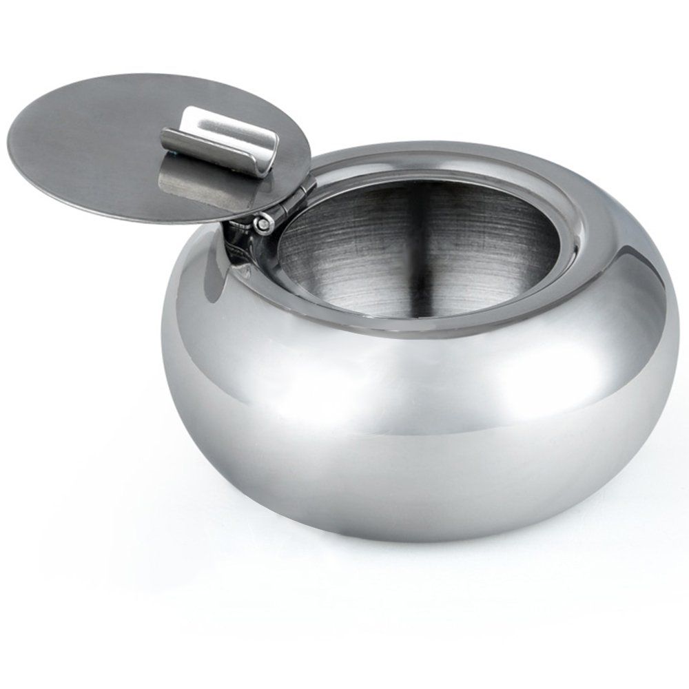 Stainless Steel Cigarette Ashtray with Lid — image 1