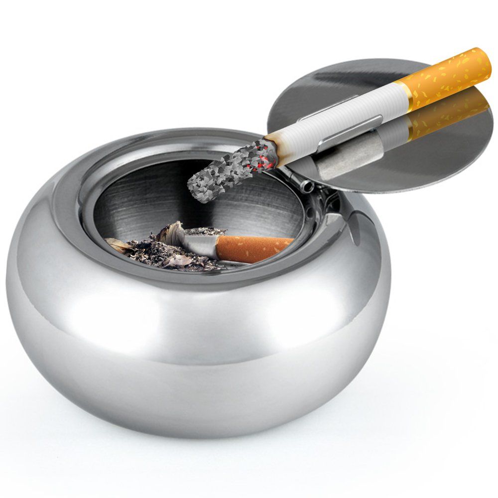 Stainless Steel Cigarette Ashtray with Lid view 2