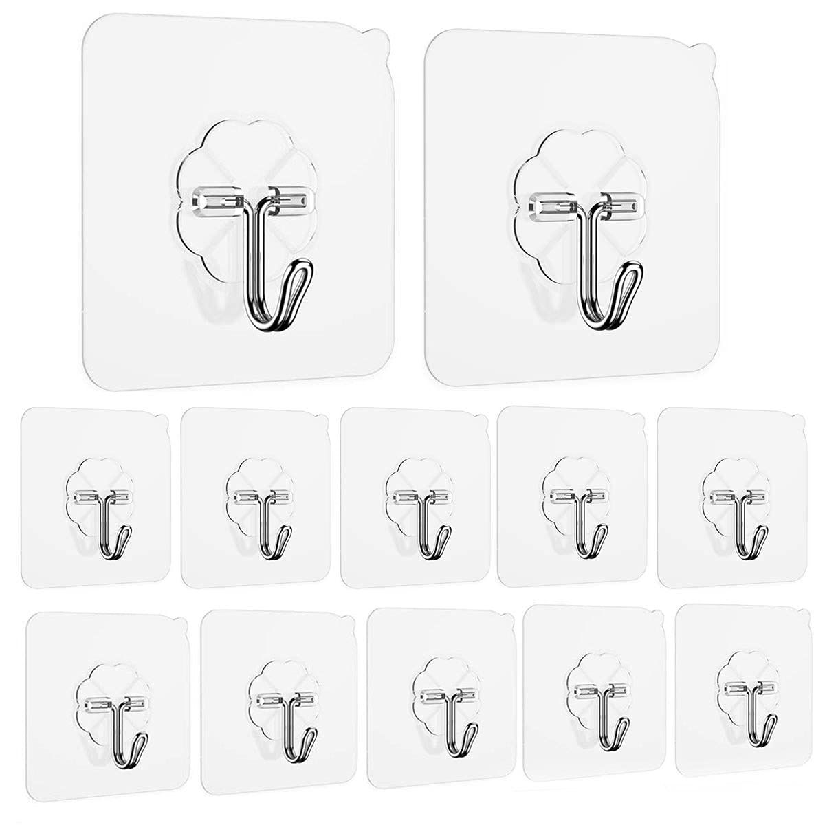 12 PCS Adhesive Hooks Utility Hooks Heavy Duty Coat Hooks Waterproof and