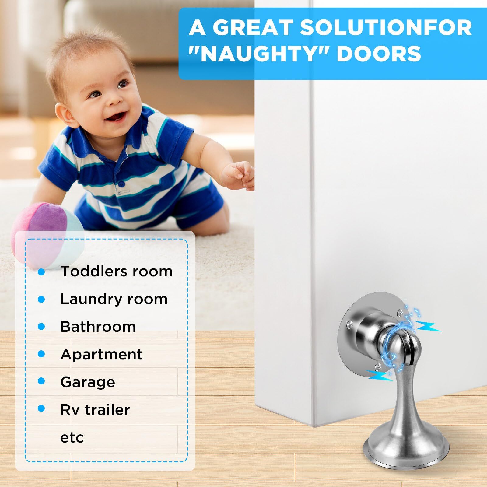 2 pcs Magnetic Door Stoppers Stainless Steel Door Stops for Wall and Floor view 3