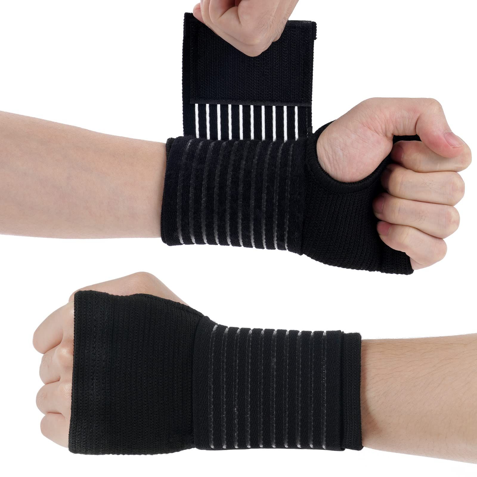 Wrist Brace, 2 Pack Elastic Wrist Support with Strap, Wrist Compression Wrap
