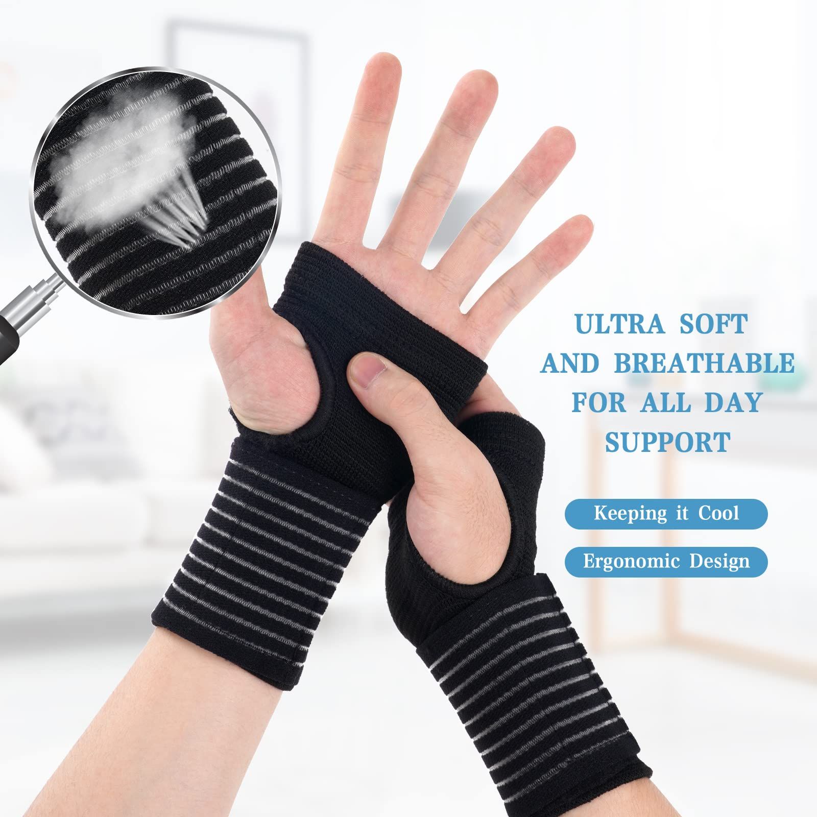 Wrist Brace, 2 Pack Elastic Wrist Support with Strap, Wrist Compression Wrap view 2