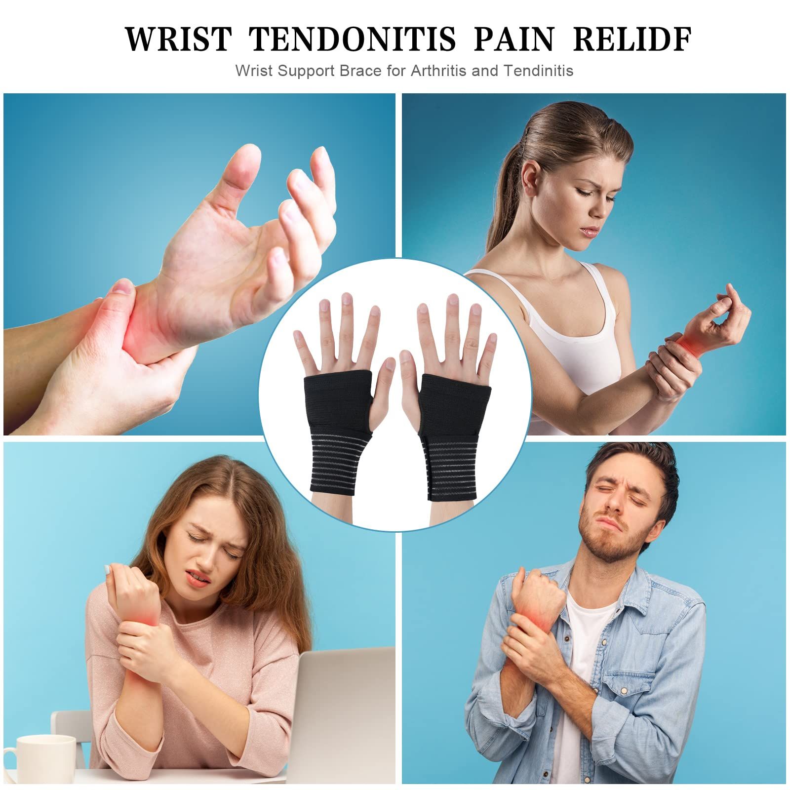 Wrist Brace, 2 Pack Elastic Wrist Support with Strap, Wrist Compression Wrap view 4