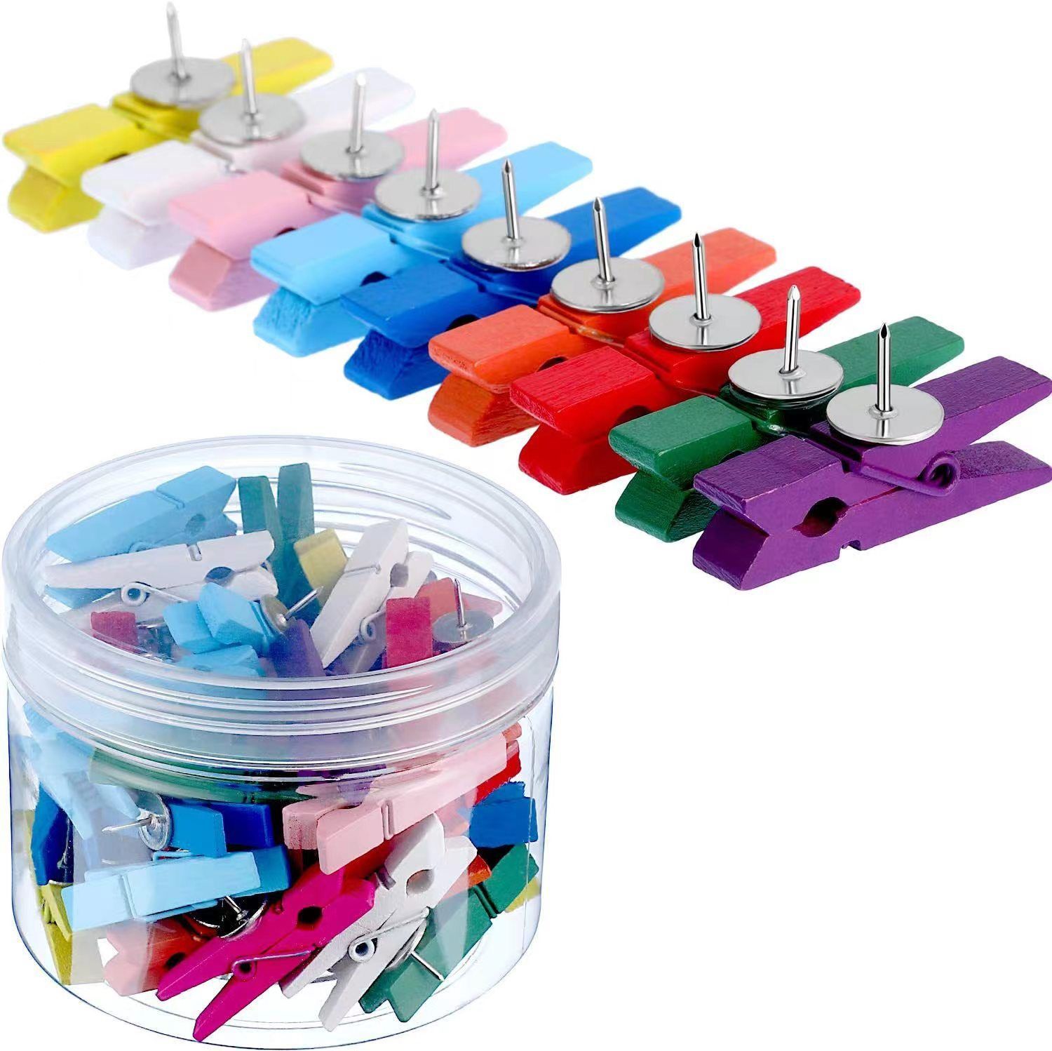 50Pcs Wooden Clips Push Pins Tacks for Cork Board Artwork for Crafts Arts view 4