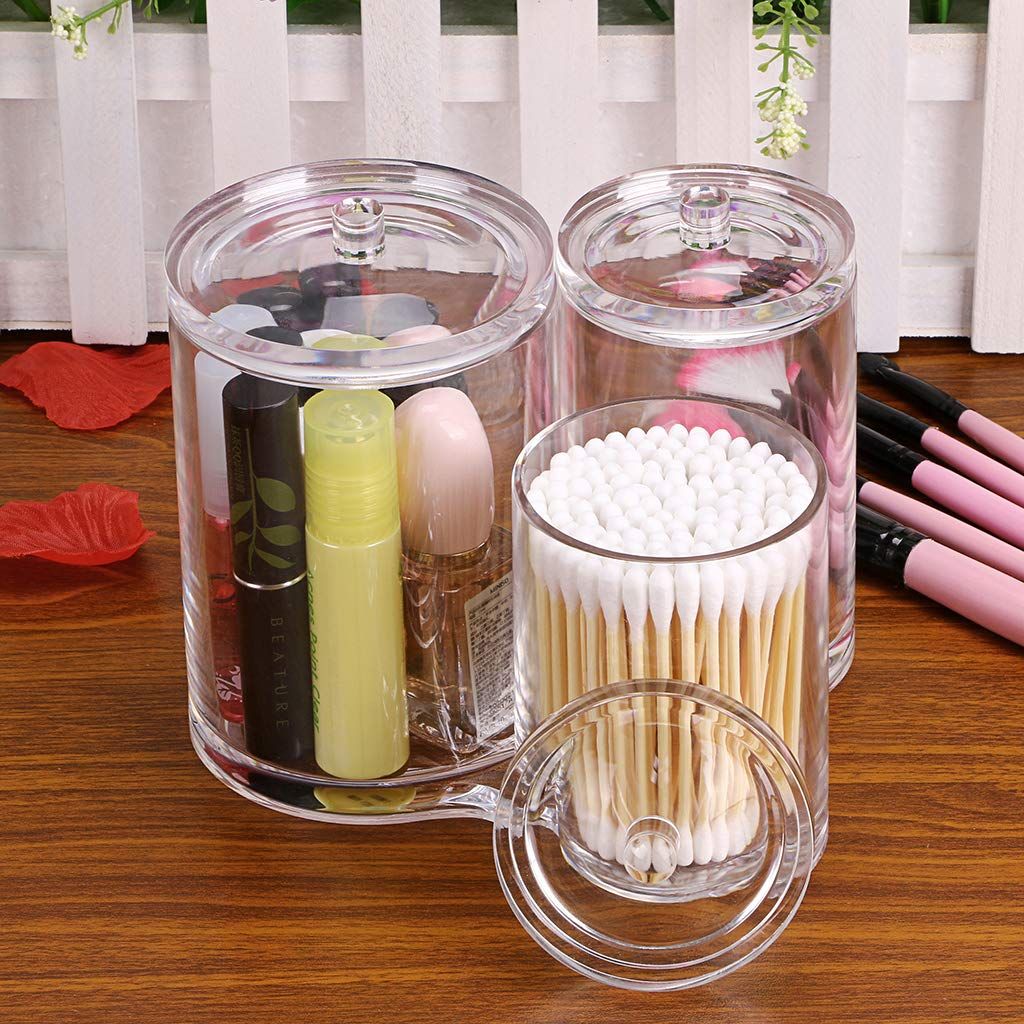 Clear Acrylic Cotton Swab Holder Preminm Quality Round Container Cotton Pad view 5