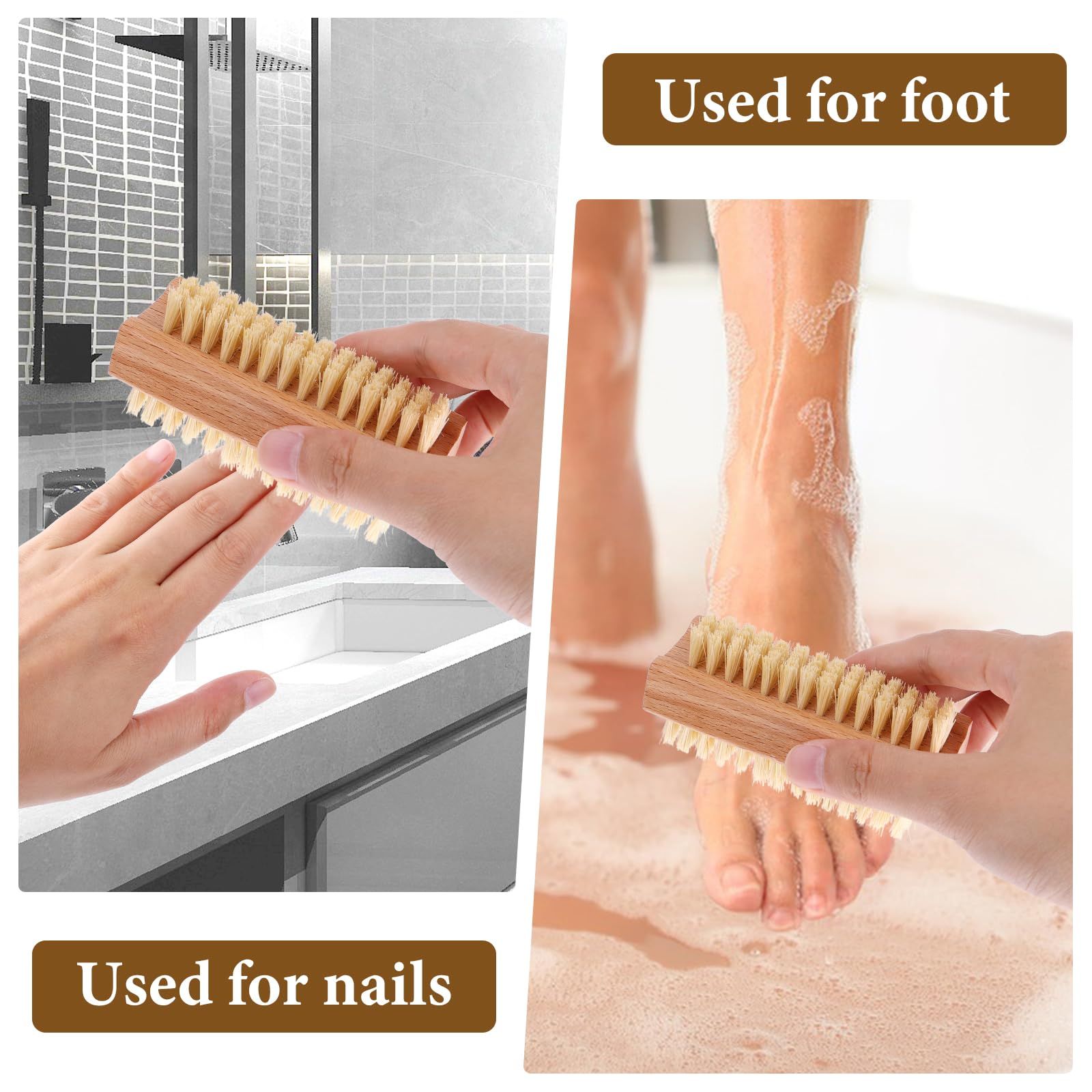 Fiber Nail Brush with Untreated Maple Wood Handle Wooden Nail Scrub Brush view 3