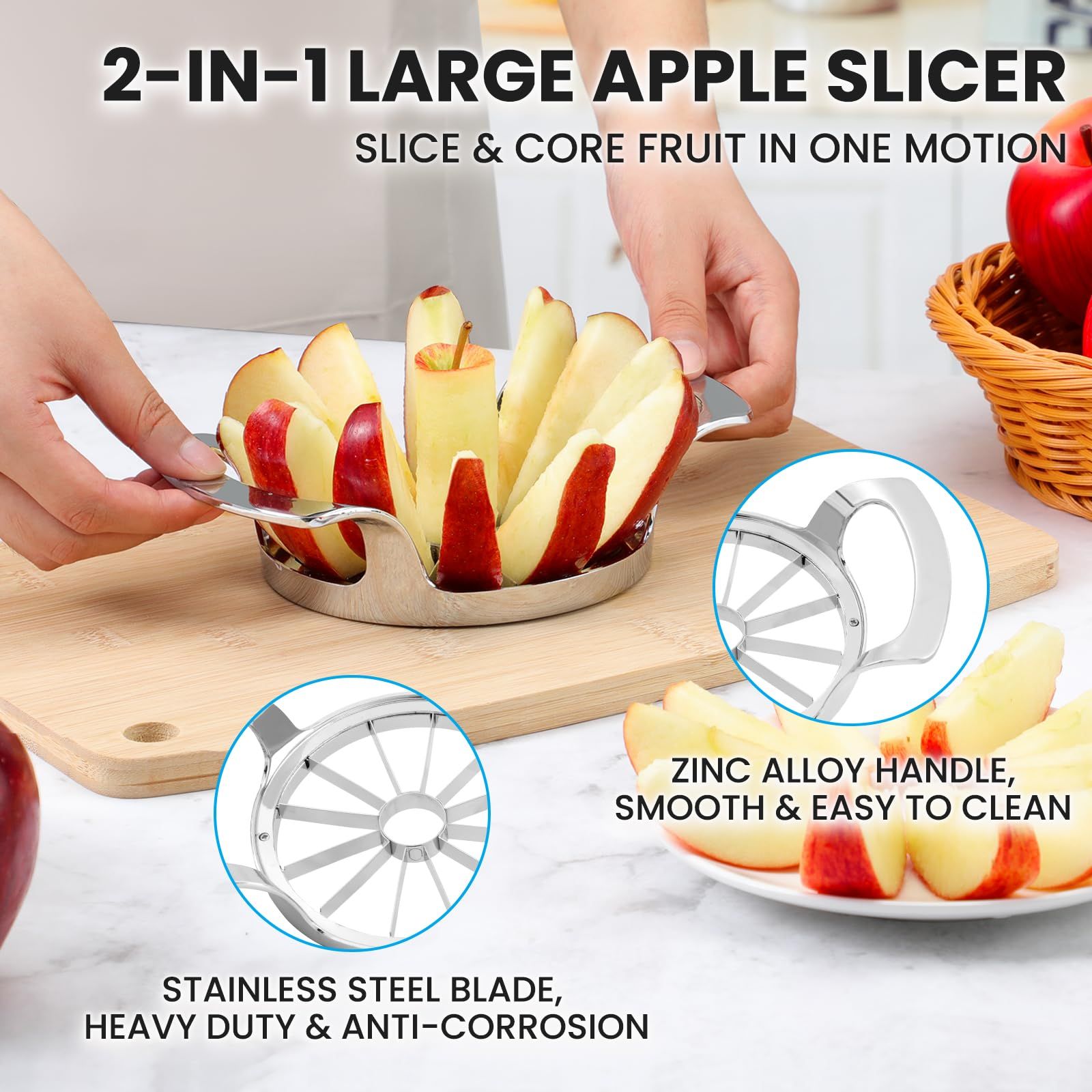 4.1Inch Extra Large Apple Slicer with 12 Blades - Professional Heavy Duty view 2