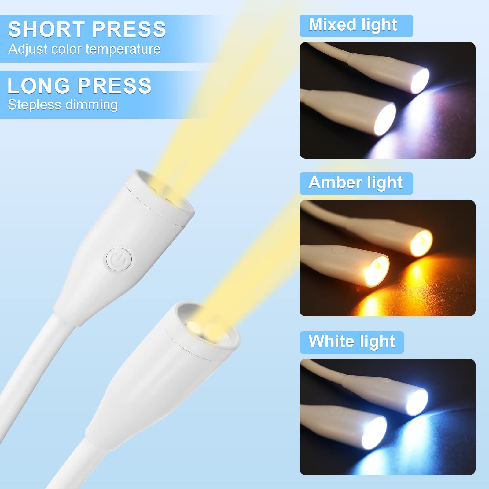 Neck Reading Light LED Book Light for Reading in Bed with Stepless Dimming view 3
