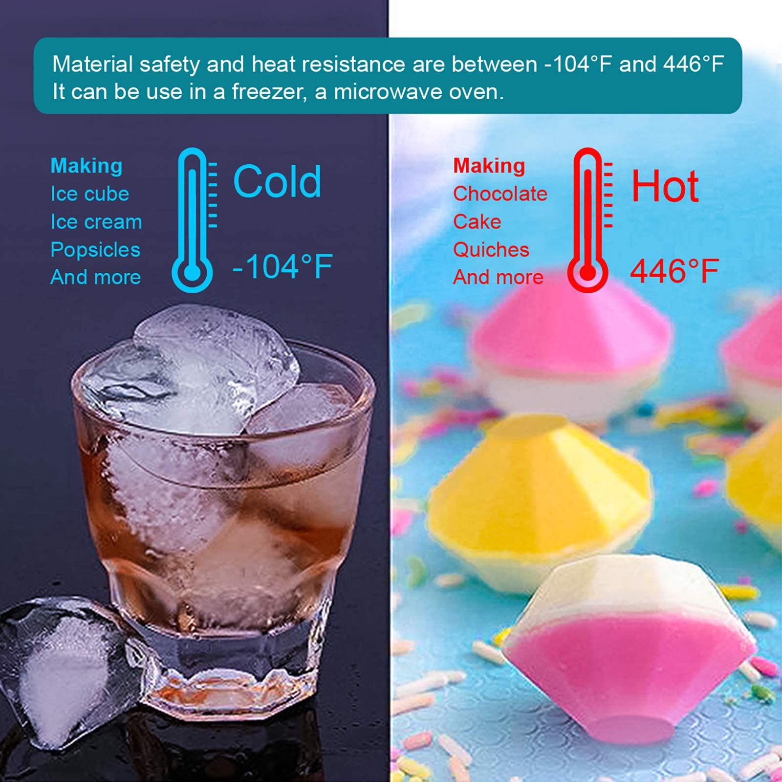 Diamond Ice Cube Molds，Ice Cube trays for whiskey，Food-Grade Silicone ice mold view 3