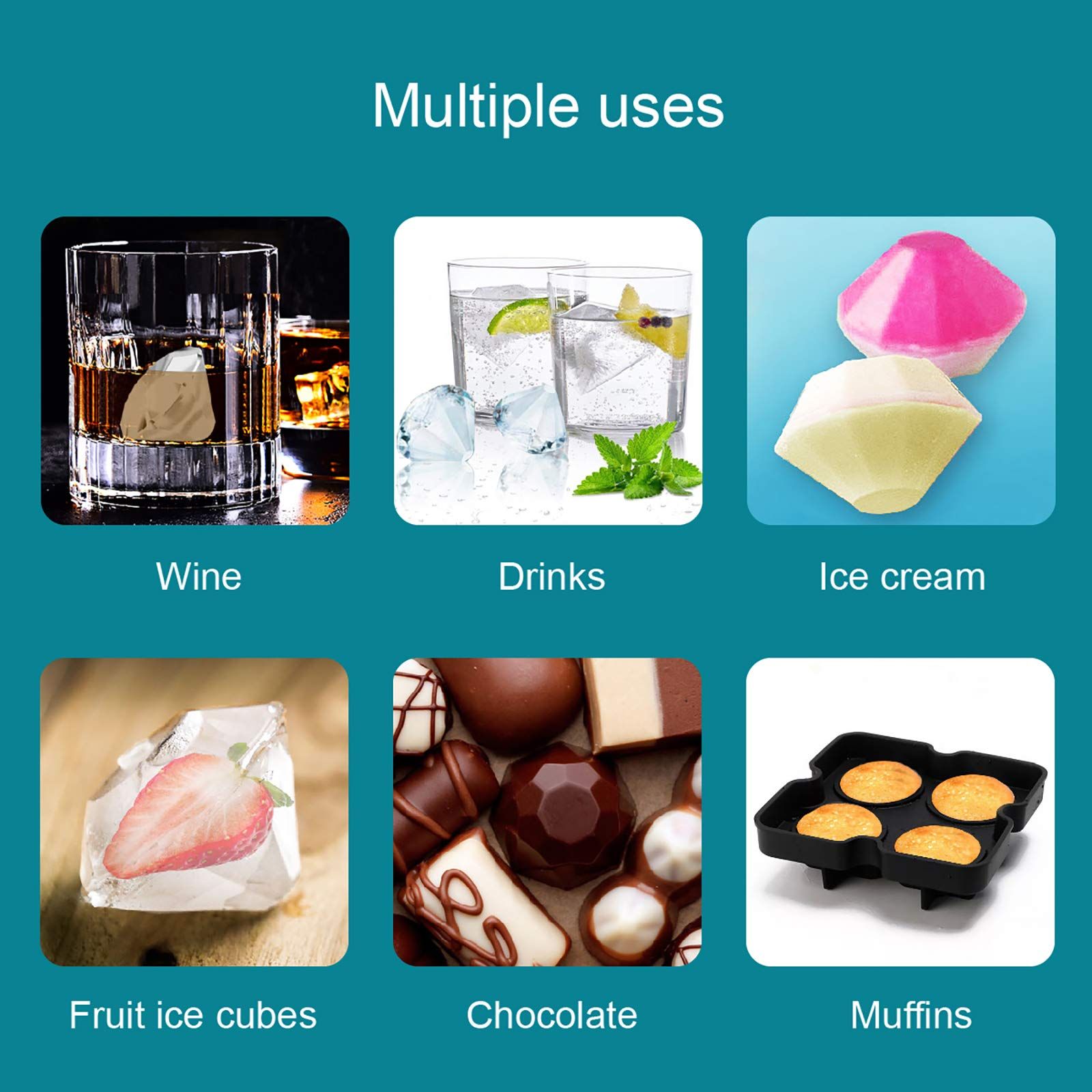 Diamond Ice Cube Molds，Ice Cube trays for whiskey，Food-Grade Silicone ice mold view 4