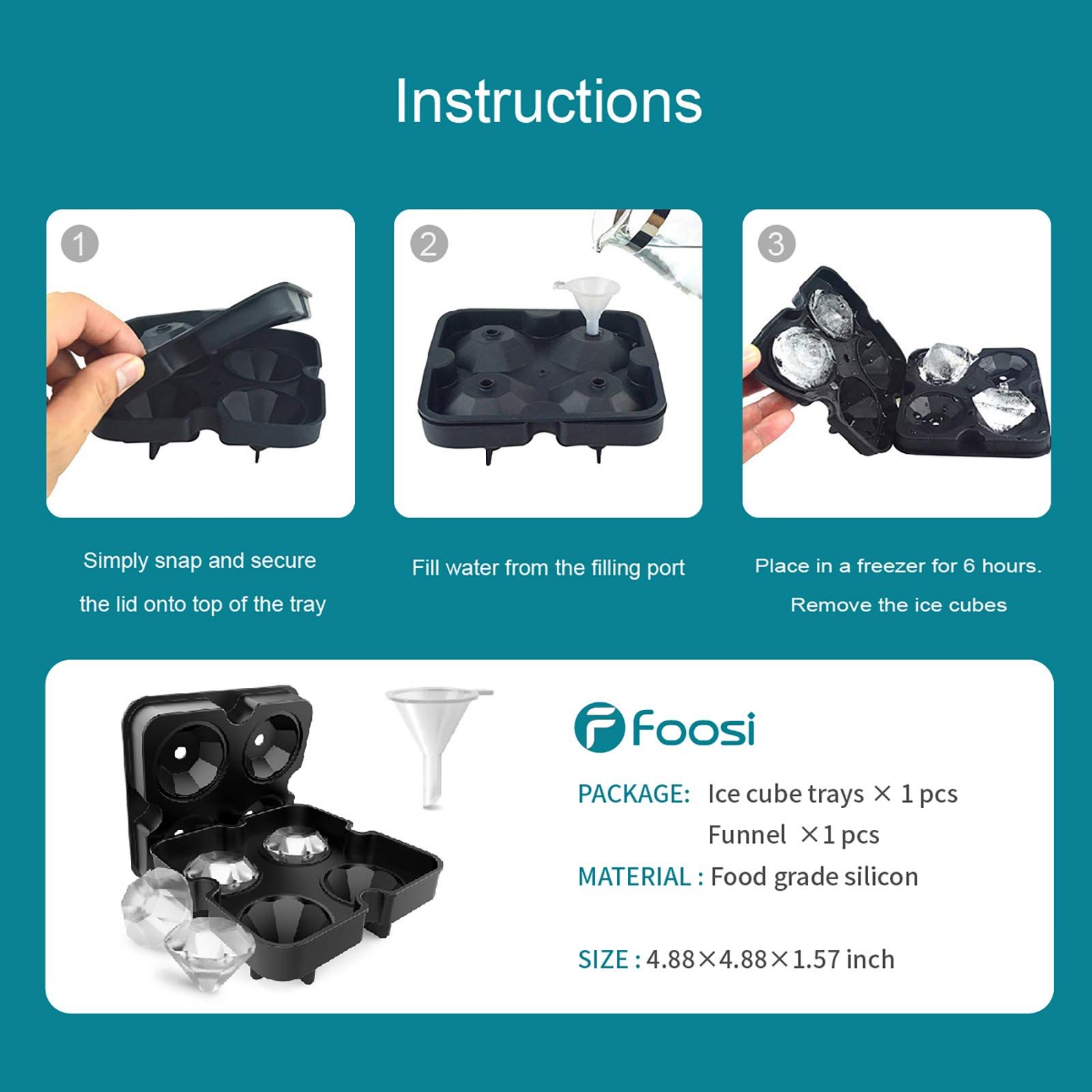 Diamond Ice Cube Molds，Ice Cube trays for whiskey，Food-Grade Silicone ice mold view 5