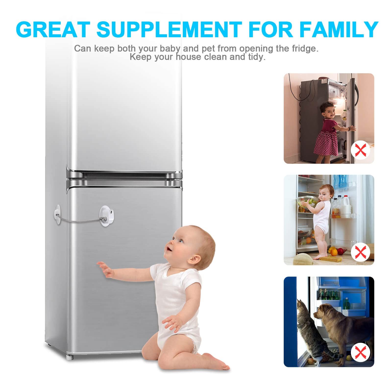 2 Pcs Fridge Lock, Refrigerator Lock for Children, Mini Fridge Locks for Kids view 3