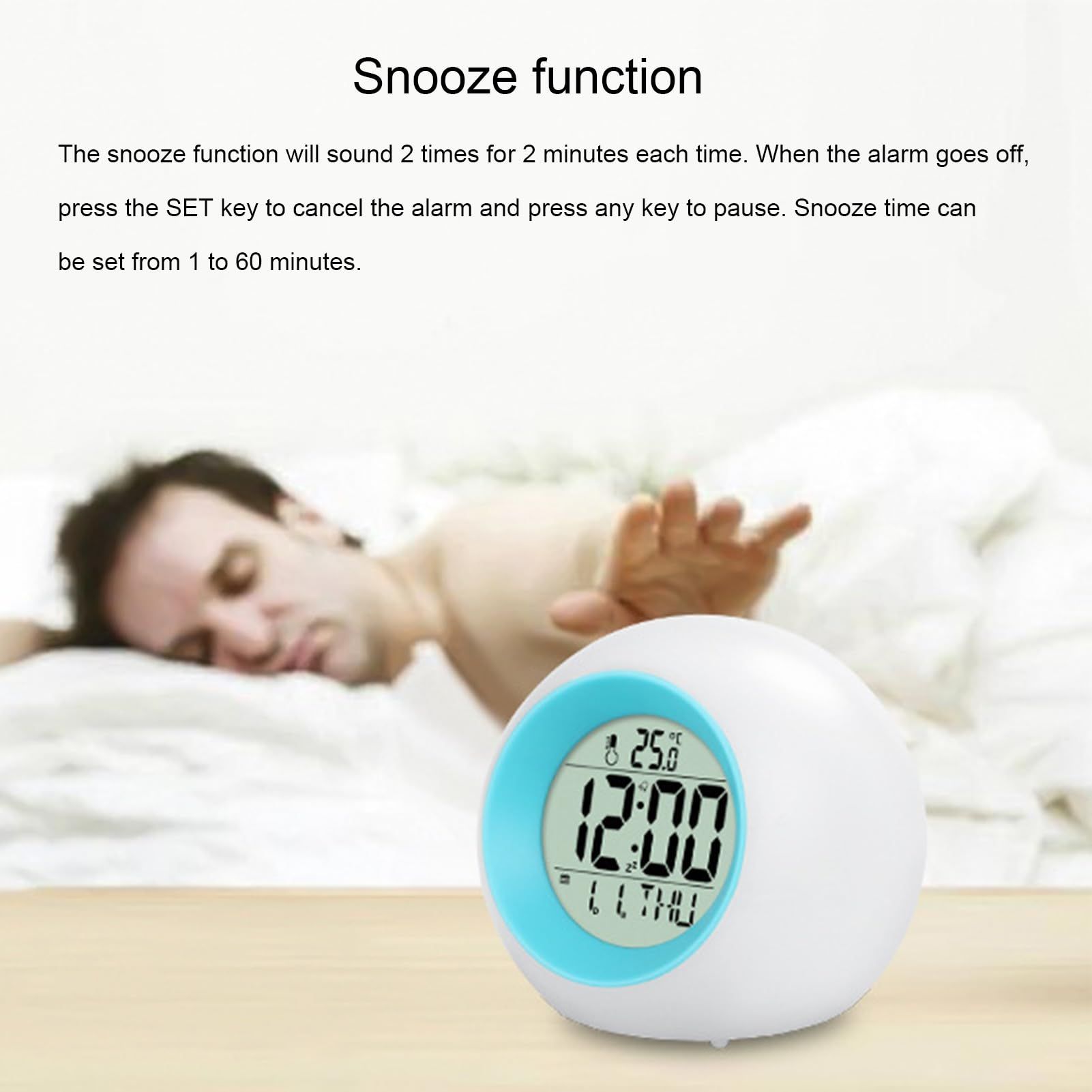 Colorful Home Decor Clock Temperature Display Alarm Kids with 7 Color Changing view 3