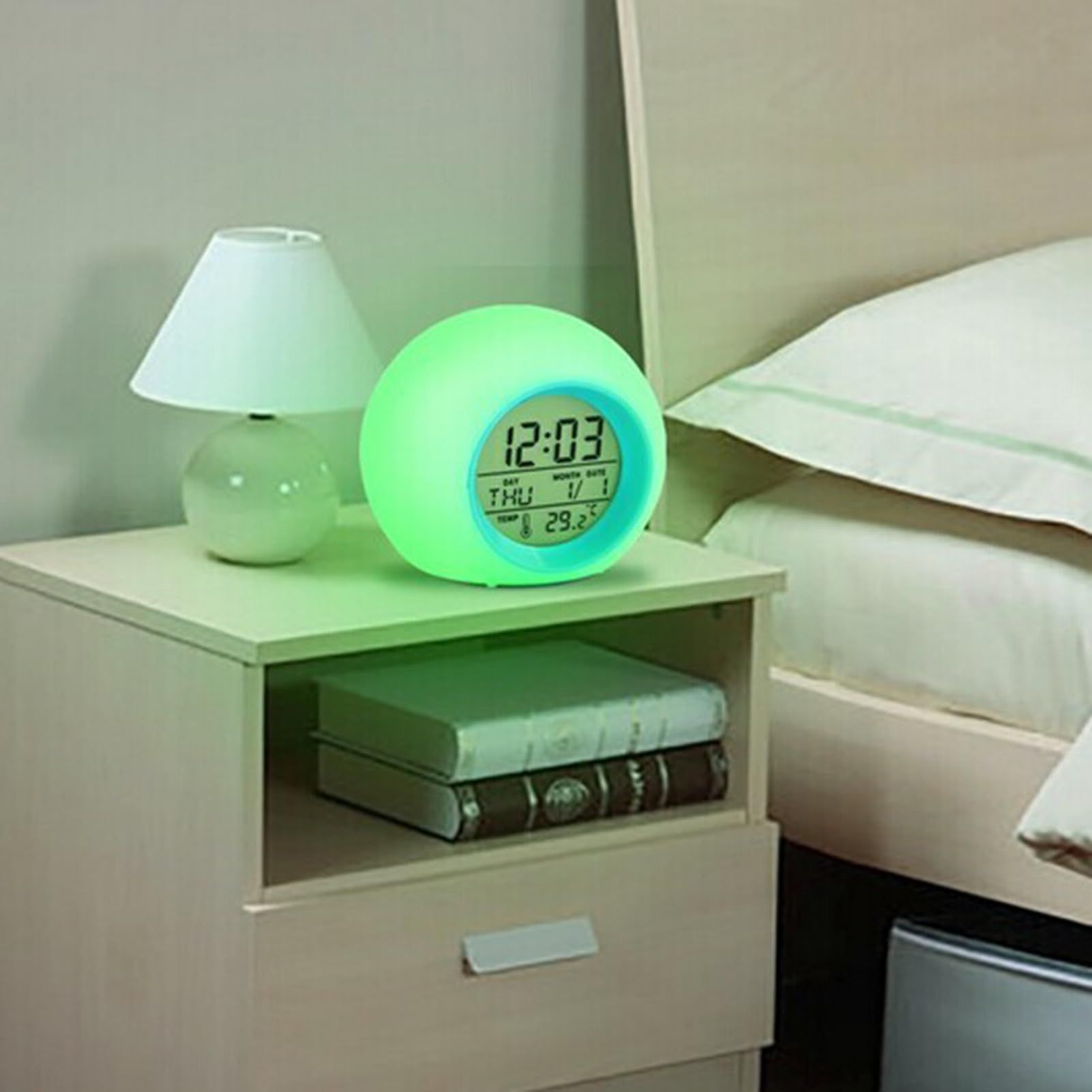 Colorful Home Decor Clock Temperature Display Alarm Kids with 7 Color Changing view 5