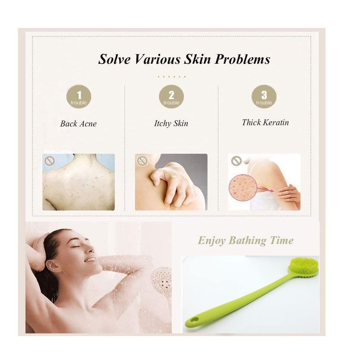 Silicone Body Scrubber, Long Handle Back Scrubber for Shower, Silicone Body view 3