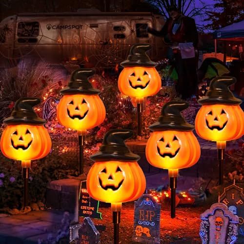 5-Pack Solar Jack-O-Lantern Pathway Lights for Halloween Outdoor Garden Yard view 2