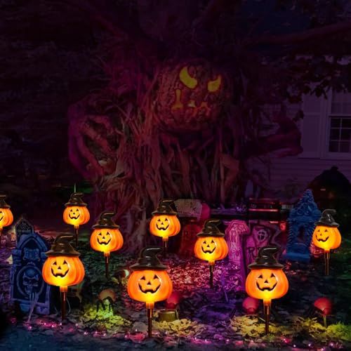 5-Pack Solar Jack-O-Lantern Pathway Lights for Halloween Outdoor Garden Yard view 3