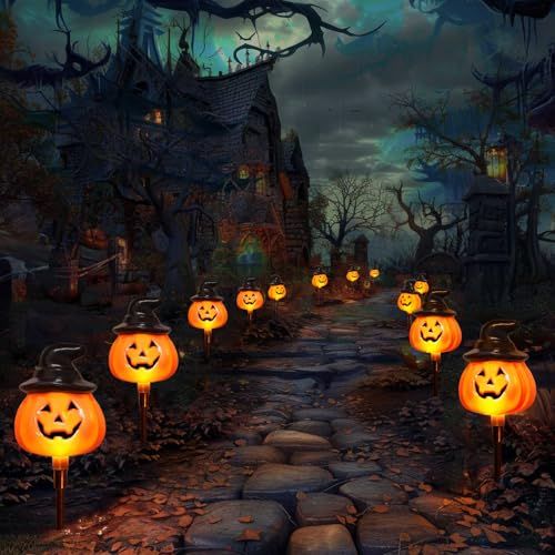 5-Pack Solar Jack-O-Lantern Pathway Lights for Halloween Outdoor Garden Yard view 5