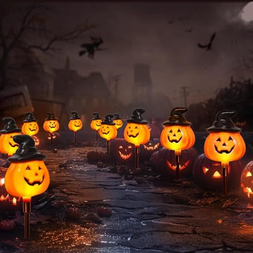 5-Pack Solar Jack-O-Lantern Pathway Lights for Halloween Outdoor Garden Yard view 7