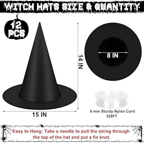 12pcs Floating Witch Hats for Halloween Party Decor view 2