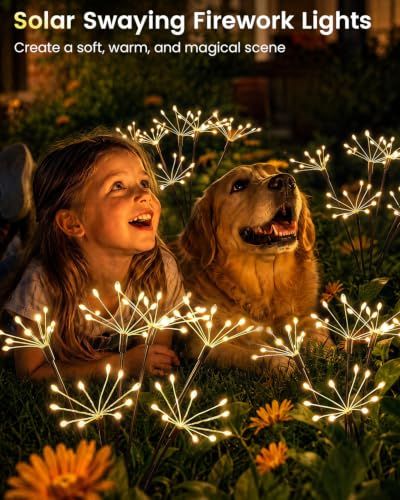 Solar Garden Firework Lights for Lawn Path Patio & Outdoor Night Decor (Warm view 2
