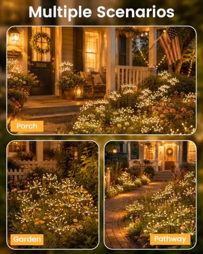 Solar Garden Firework Lights for Lawn Path Patio & Outdoor Night Decor (Warm view 6