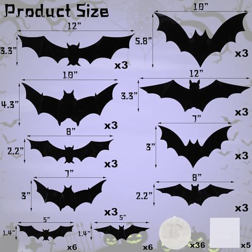 48-Pack Halloween Bat Wall Decor view 3