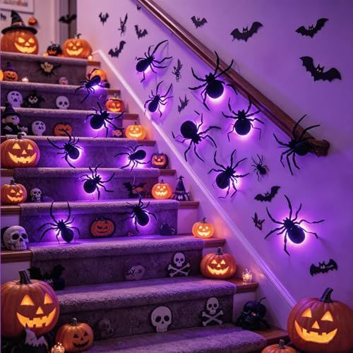 45-Pack 3D Glowing Spiders Halloween Decor for Walls view 4